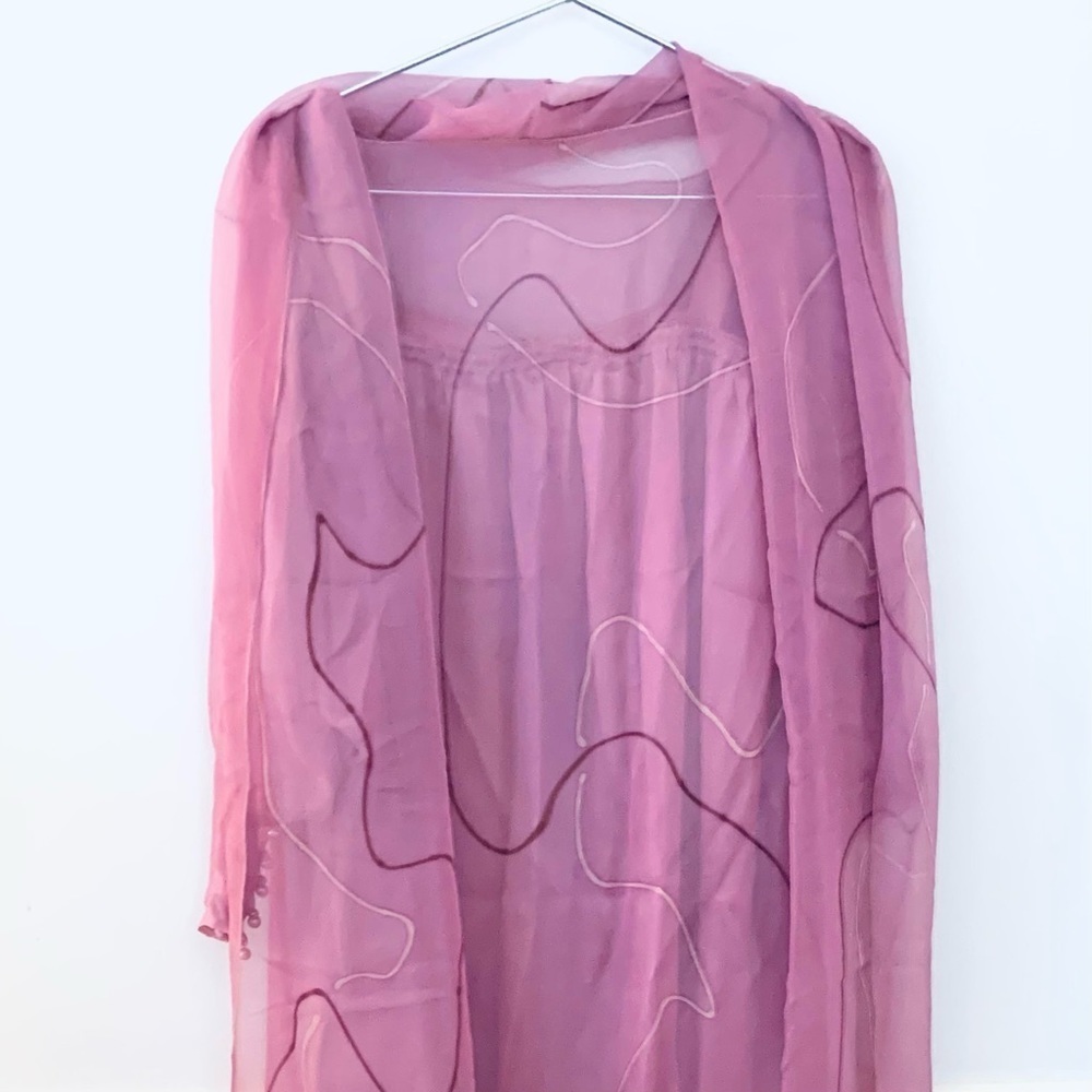 KARIE PATTERSON For SANSAPPELLE Satin Slip Dress, Caftan Silk Overlay, Shawl - Picture 7 of 11